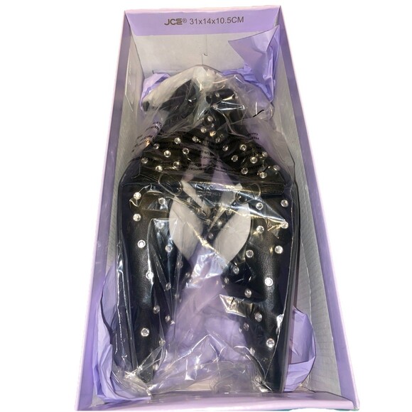 Madden Girl Women’s Black Krystal -R Sling back Kitten Heels w/ Jewel Studs 8.5 - Picture 2 of 11